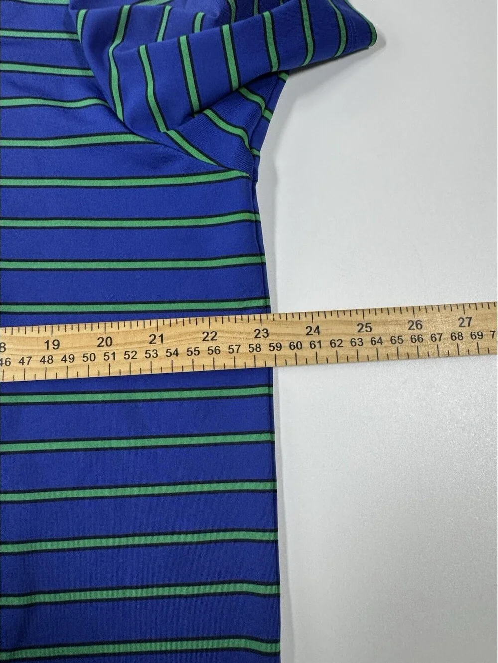 RLX Ralph Lauren Golf Polo Shirt L Blue Green Stripe The Dominion Stretch